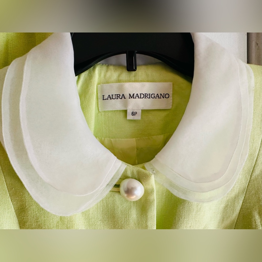 Laura Madrigano VINTAGE lime green suit Jackie O Vibes Sz 6p 100% linen - Picture 5 of 7